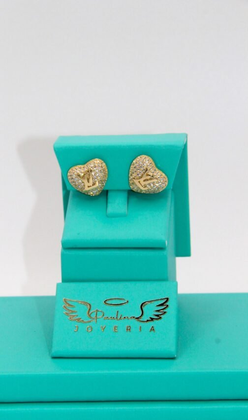 Pendientes de Corazones Estilo LV 14k-4.4g - Imagen 2