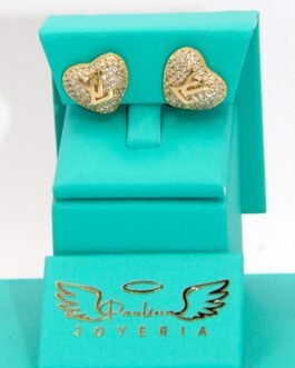 Pendientes de Corazones Estilo LV 14k-4.4g