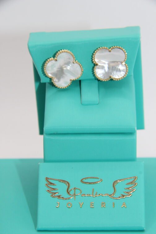 Pendientes Trevol Blanco 14k-3.6