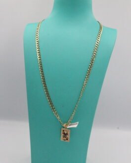 Cadena Martillada Dije Carta 3D 14k